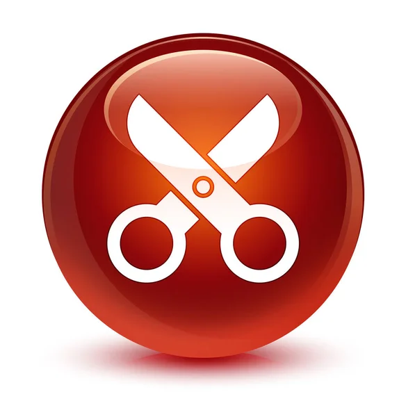 Ícone de tesoura botão redondo marrom vítreo — Fotografia de Stock