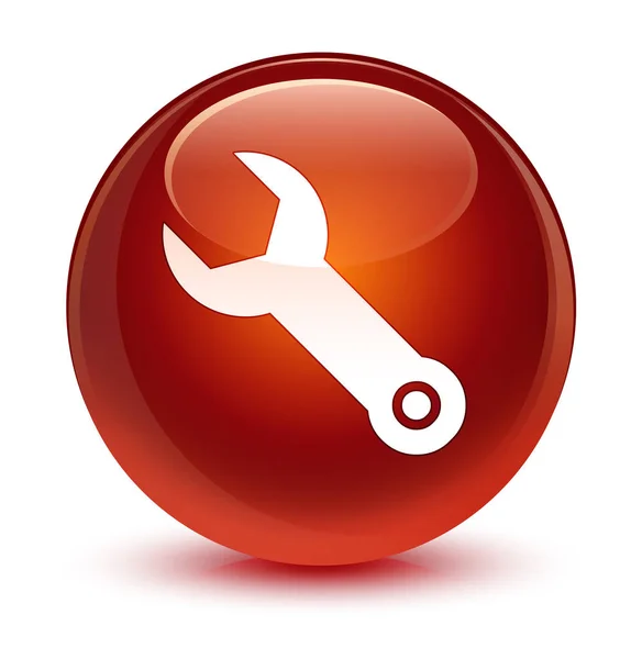 Ícone da chave botão redondo marrom vítreo — Fotografia de Stock