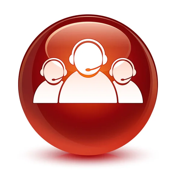 Customer care team icon glassy brown round button