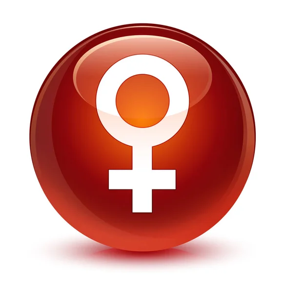 Ícone de sinal feminino botão redondo marrom vítreo — Fotografia de Stock