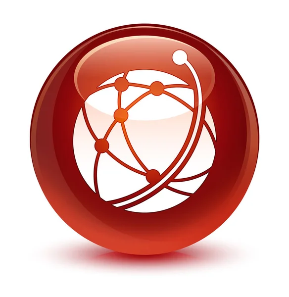 Ícone de rede global botão redondo marrom vítreo — Fotografia de Stock