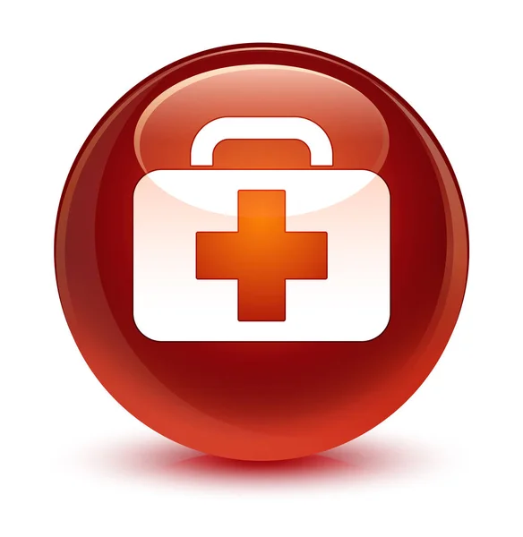 의료 가방 아이콘 유리 갈색 둥근 버튼 — 스톡 사진