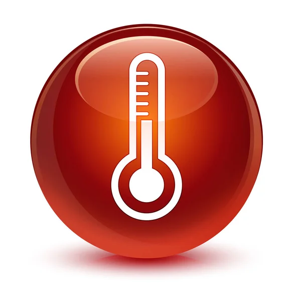 Tombol bundar coklat glassy ikon termometer — Stok Foto