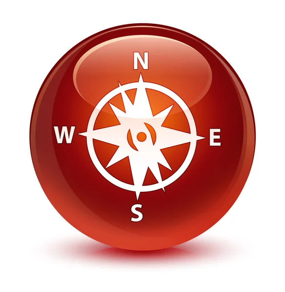 Bússola ícone vítreo botão redondo marrom — Fotografia de Stock