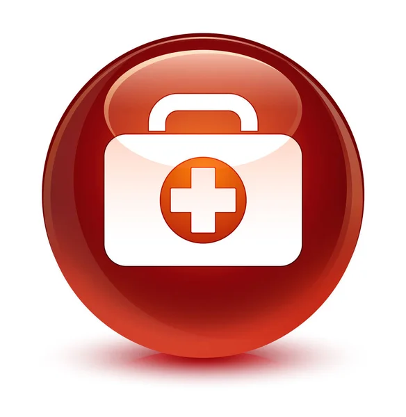 First aid kit bag ikona szklisty brązowy okrągły przycisk — Zdjęcie stockowe