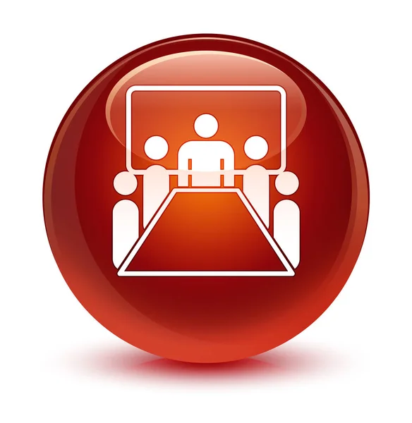 Ícone da sala de reunião botão redondo marrom vítreo — Fotografia de Stock