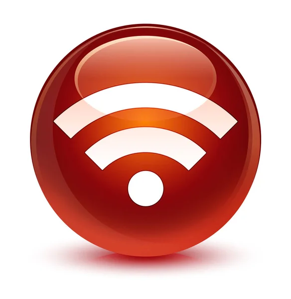Wi-Fi ikonu sklovité hnědé kulaté tlačítko — Stock fotografie