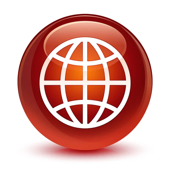 World icon glassy brown round button — Stock Photo, Image