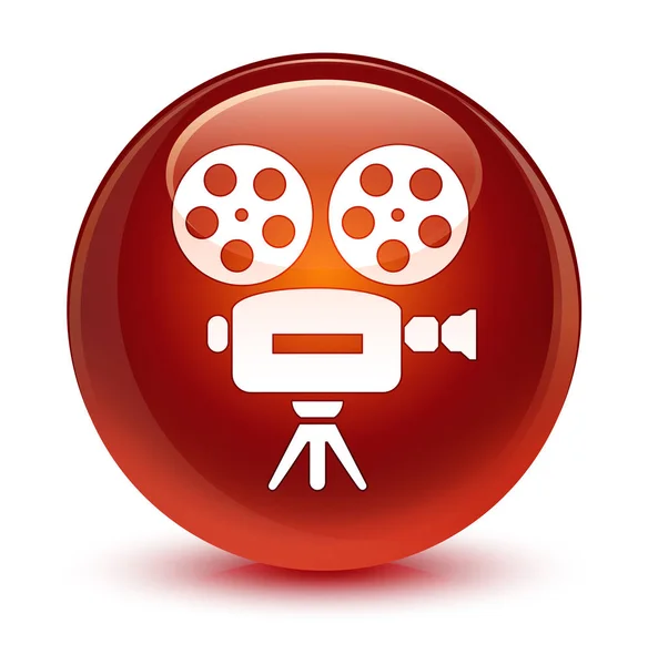Videó kamera ikon üveges barna kerek gomb — Stock Fotó