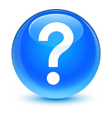 Soru işareti simgesini camsı camgöbeği mavi yuvarlak düğmesi