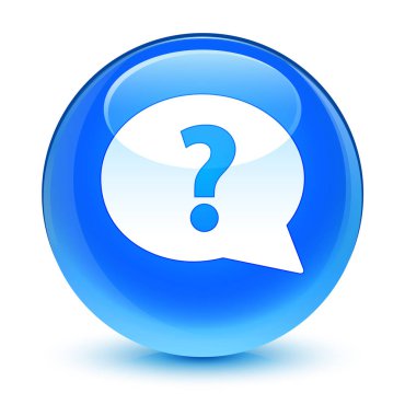 Soru işareti kabarcık simgesi camsı camgöbeği mavi yuvarlak düğmesi