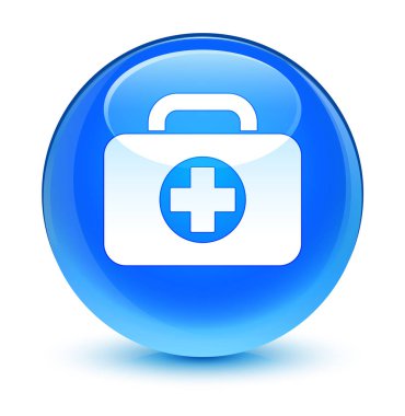 İlk yardım çantasında simgesi camsı camgöbeği mavi yuvarlak düğmesi