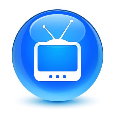 TV simgesi camsı camgöbeği mavi yuvarlak düğmesi