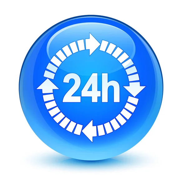 24 órás kiszállítás ikon üveges cián kék kerek gomb — Stock Fotó