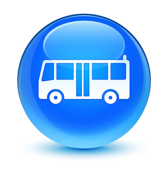 Ciano vítreo de ícone de autocarro azul tecla redonda — Fotografia de Stock