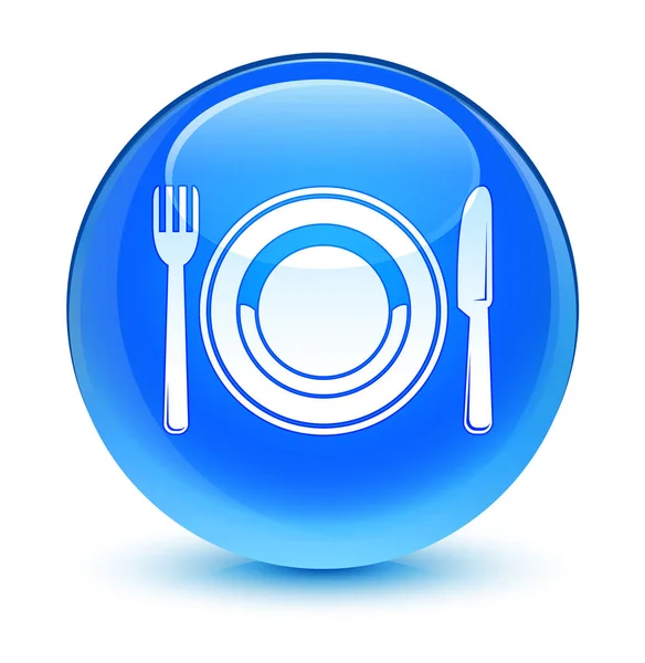 Piring makanan ikon glassy cyan tombol bundar biru — Stok Foto