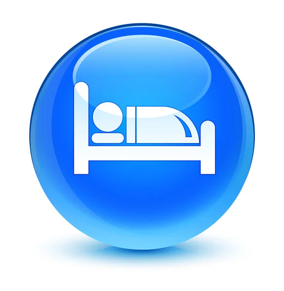 Hotel bed pictogram glazig cyaan blauw ronde knop — Stockfoto