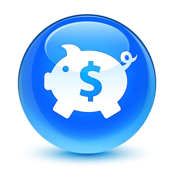 Piggy banca dollaro segno icona vetro ciano blu pulsante rotondo — Foto Stock