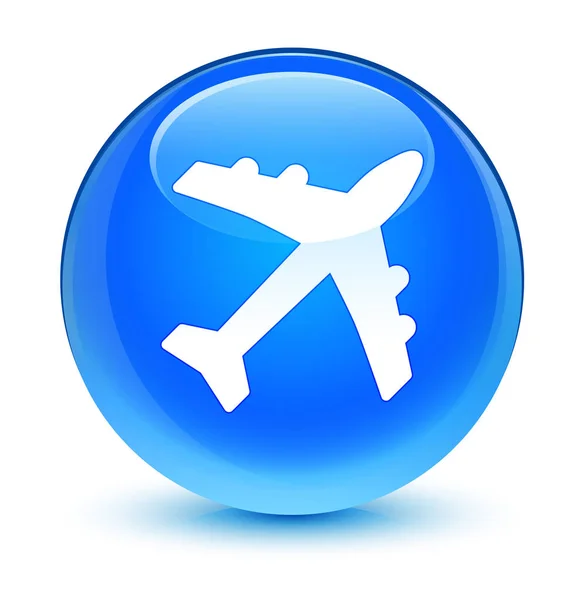 Plane icon glassy cyan blue round button — Stock Photo, Image