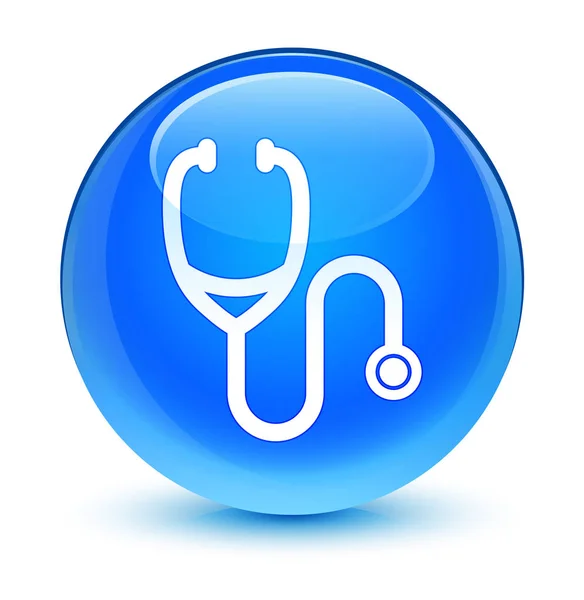 Stethoscope icona blu ciano vetro pulsante rotondo — Foto Stock