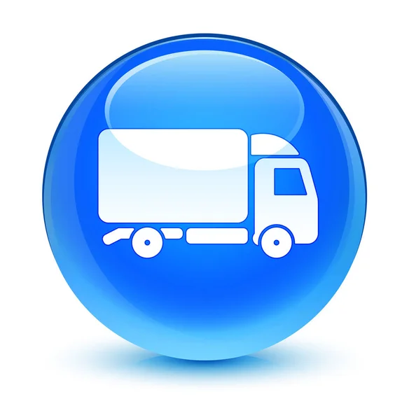 Піктограма вантажівки скляна блакитна кругла кнопка — стокове фото