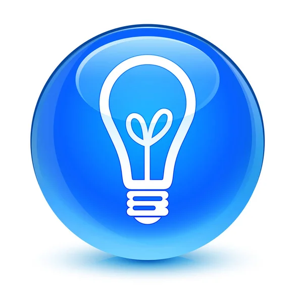 Ciano vítreo de ícone de lâmpada azul tecla redonda — Fotografia de Stock