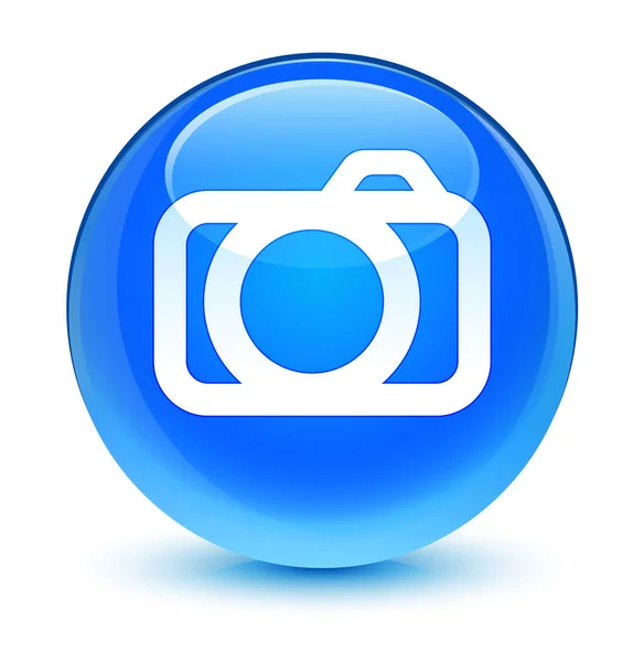 Icona della fotocamera blu ciano vetro pulsante rotondo — Foto Stock