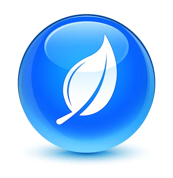 Ciano vítreo de ícone de folha azul tecla redonda — Fotografia de Stock