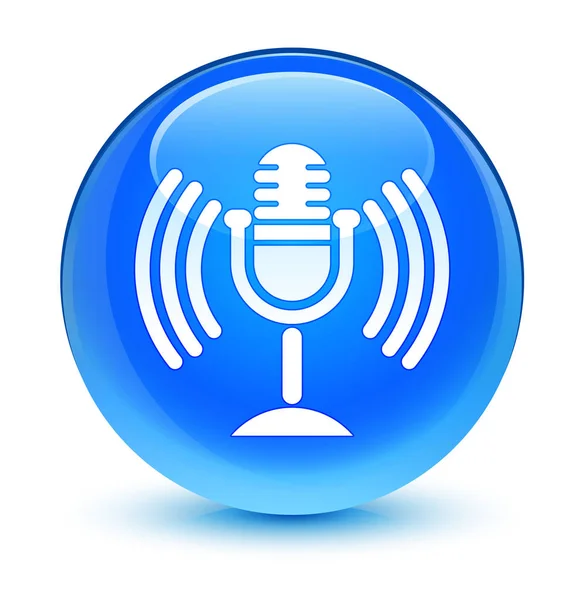 Icono de micrófono cristal cian azul botón redondo —  Fotos de Stock