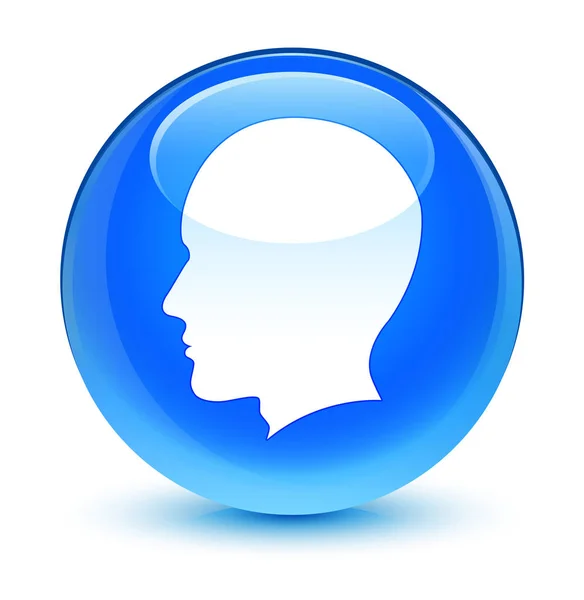 Kopf männliches Gesicht Symbol glasig cyanblau runde Taste — Stockfoto