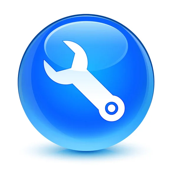 Schraubenschlüssel Symbol glasig cyanblau runden Knopf — Stockfoto