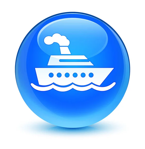 クルーズ船のアイコンのガラス青緑色の丸いボタン青 — ストック写真