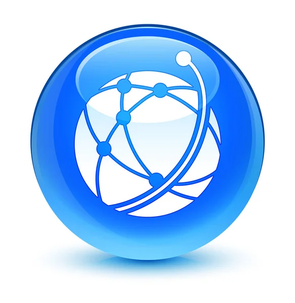 Global network icon glassy cyan blue rotund buton — Fotografie, imagine de stoc