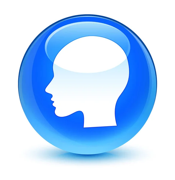 Kopf Frau Gesicht Symbol glasig cyanblau runden Knopf — Stockfoto