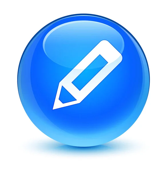 Penna ikon glasartade cyan blå runda knappen — Stockfoto