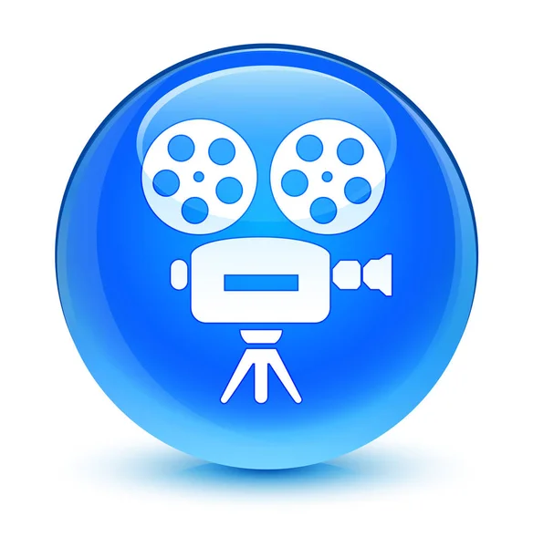 비디오 카메라 아이콘 유리 시안 블루 라운드 버튼 — 스톡 사진