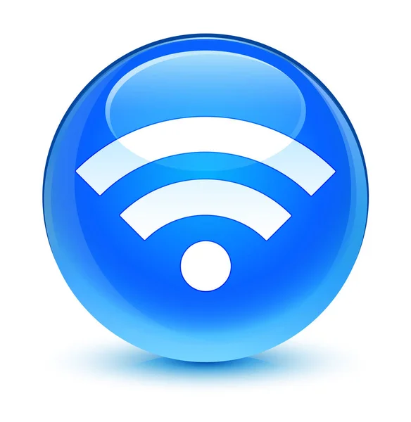 无线网络图标玻青色蓝色圆形按钮 — 图库照片