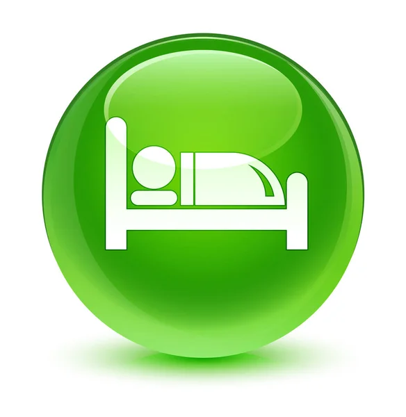 Ícone da cama do hotel botão redondo verde vítreo — Fotografia de Stock