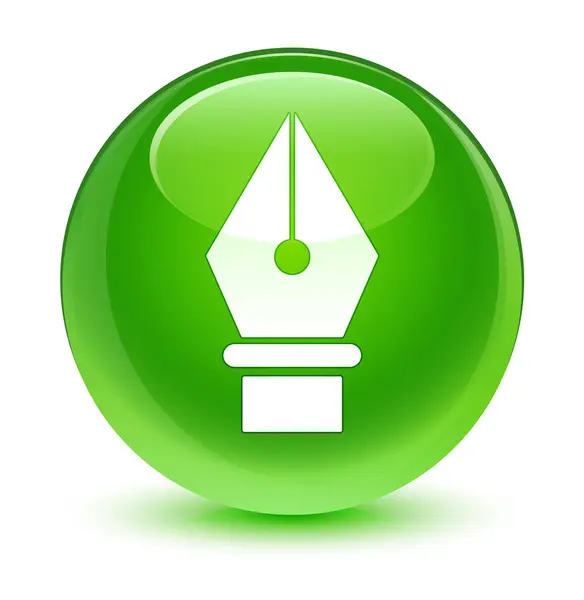 Pen icon glassy green round button — Stock Photo, Image