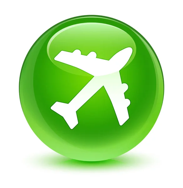 Pulsante rotondo verde vetro icona aereo — Foto Stock