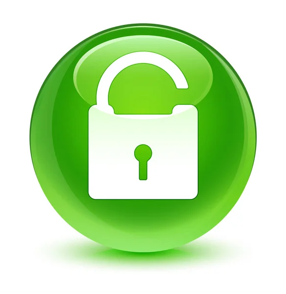 Desbloquear icono de cristal verde botón redondo — Foto de Stock