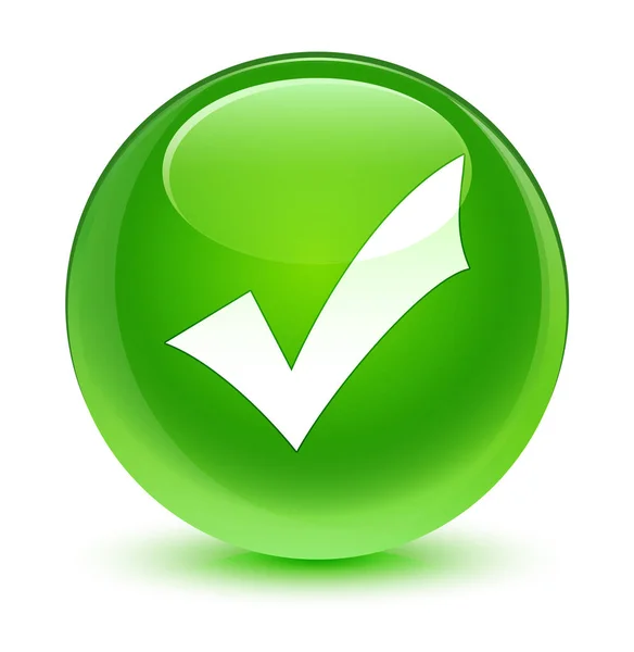 유효성 검사 아이콘 유리 녹색 라운드 버튼 — 스톡 사진