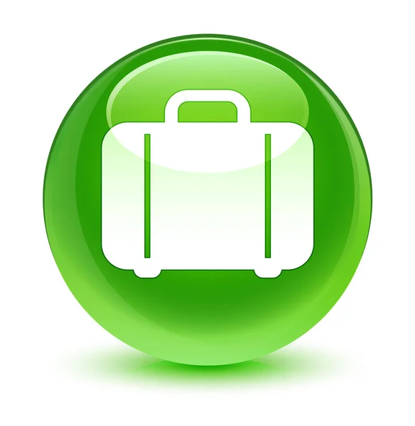バッグ アイコン ガラス緑丸ボタン — ストック写真