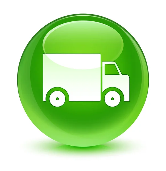 Delivery truck icon glassy green round button — Stock Photo, Image