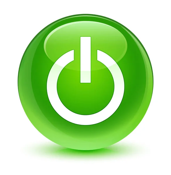 Icône Power verre bouton rond vert — Photo