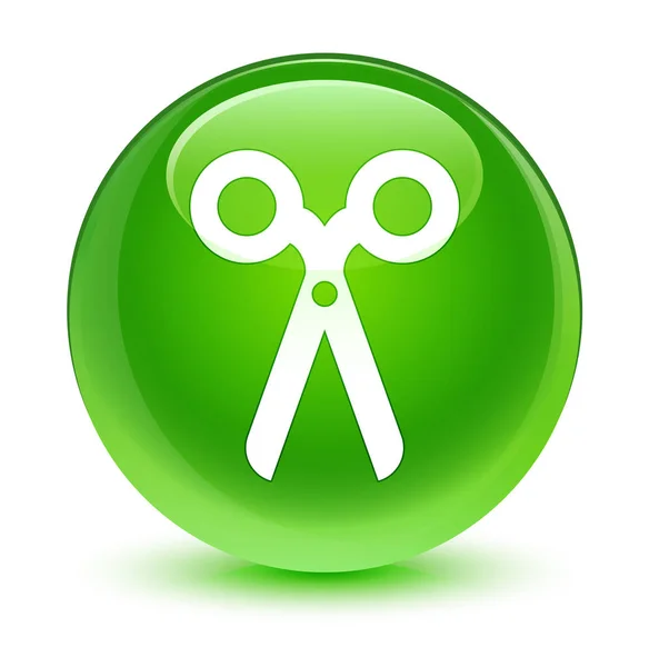 Tijeras icono cristal verde botón redondo — Foto de Stock