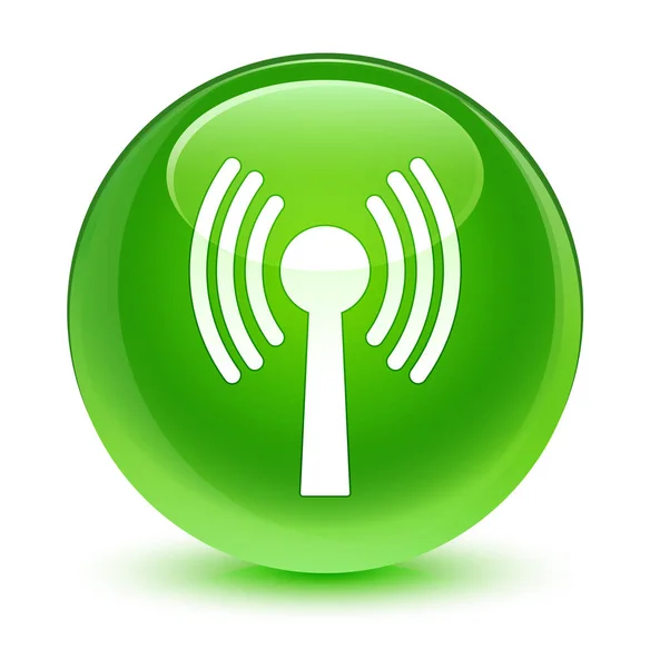 Ícone de rede Wlan botão redondo verde vítreo — Fotografia de Stock