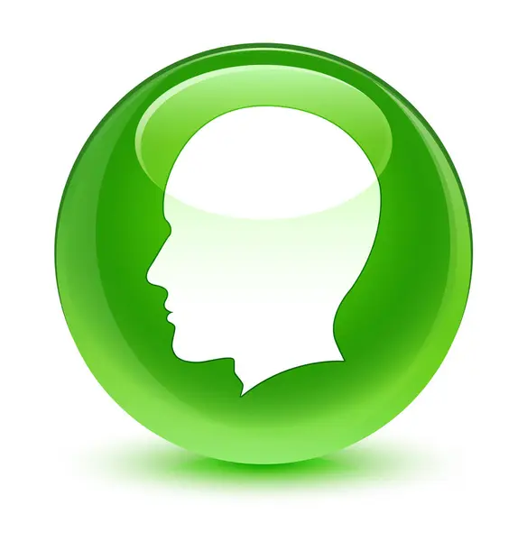 Kepala ikon wajah laki-laki tombol bundar hijau kaca — Stok Foto