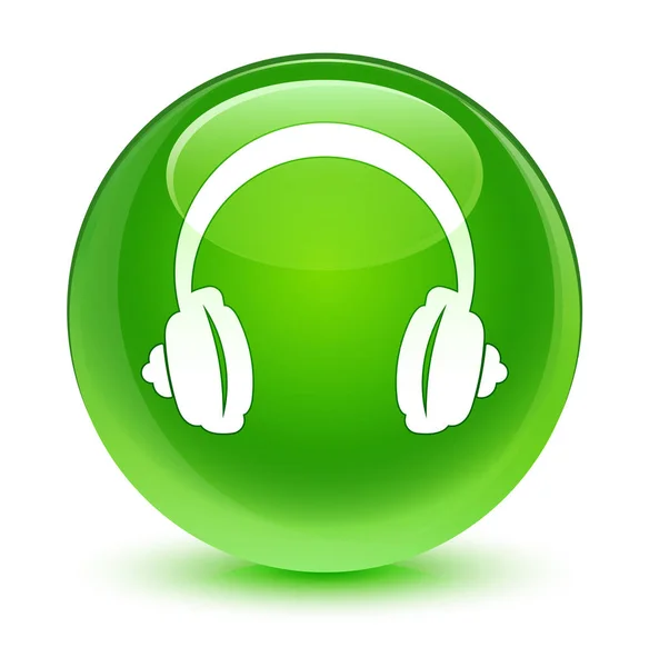 Ícone de fone de ouvido botão redondo verde vítreo — Fotografia de Stock