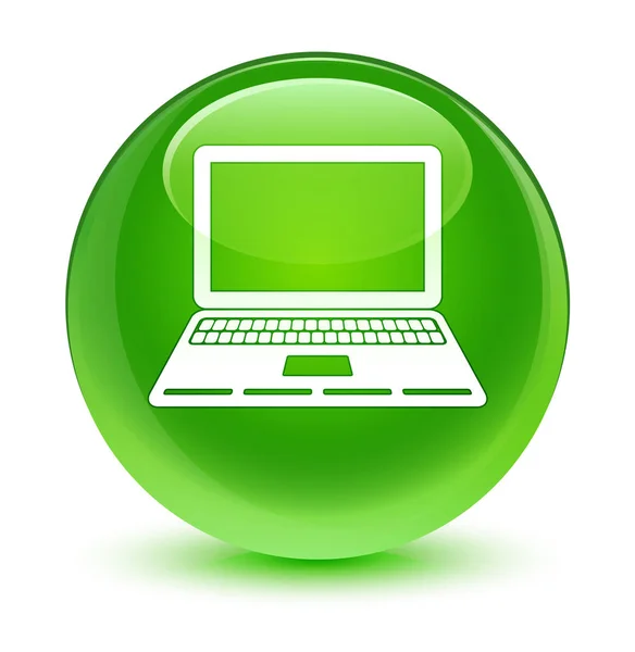 Laptop icon glassy green round button — Stock Photo, Image